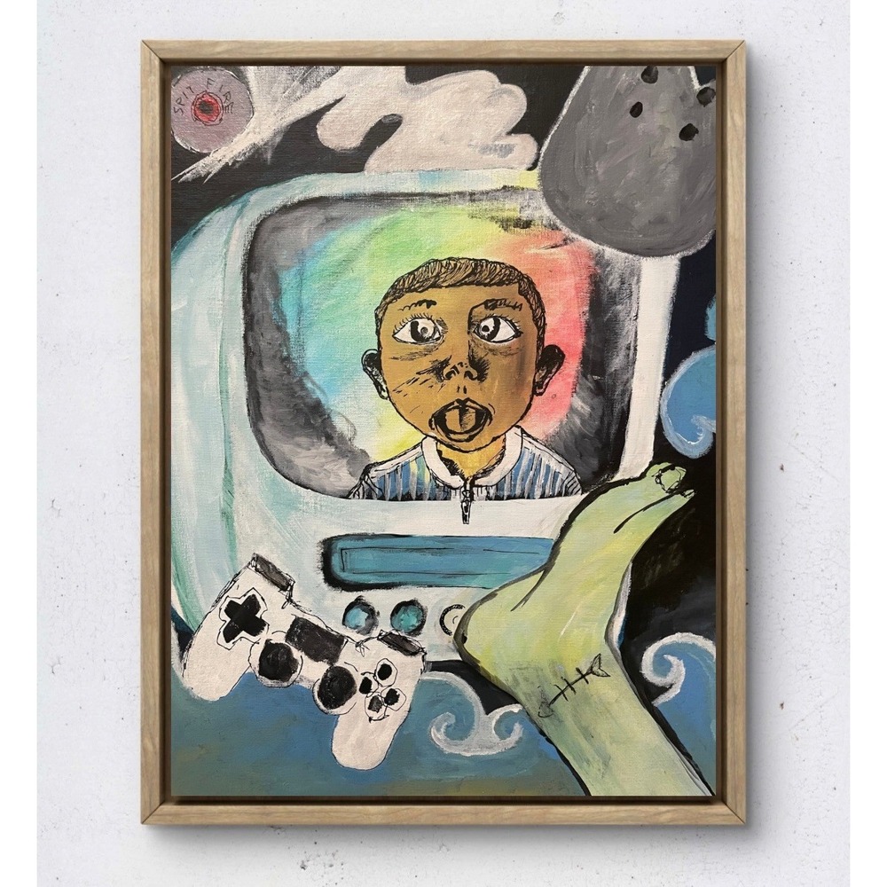 Oman Original Video Game Painting 16x20 Gamer Controller TV Pop Street Fine Art